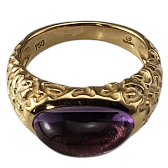 Manhattan 18 Karat Yellow Gold and Cabochon Amethyst Ring Size 6.5 #20791 - Picture 2 of 9